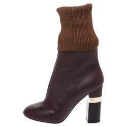 Chanel Burgundy/Brown Kangaroo Leather And Sock Ankle Boots Size 38