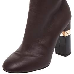 Chanel Burgundy/Brown Kangaroo Leather And Sock Ankle Boots Size 38