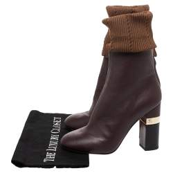Chanel Burgundy/Brown Kangaroo Leather And Sock Ankle Boots Size 38