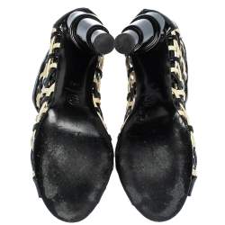 Chanel Black/White Woven Caged Open Toe Swirl Heel Booties Size 38.5