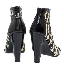Chanel Black/White Woven Caged Open Toe Swirl Heel Booties Size 38.5