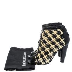 Chanel Black/White Woven Caged Open Toe Swirl Heel Booties Size 38.5