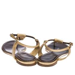Chanel Metallic Gold Leather Thong Flat Sandals Size 38.5