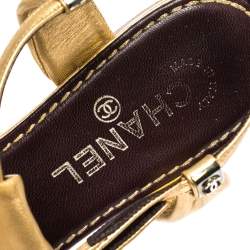 Chanel Metallic Gold Leather Thong Flat Sandals Size 38.5