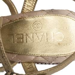Chanel Metallic Gold CC Crystal Embellished Suede Lucite Heel Strappy Sandals Size 37