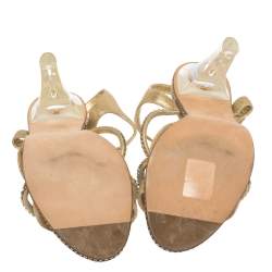 Chanel Metallic Gold CC Crystal Embellished Suede Lucite Heel Strappy Sandals Size 37