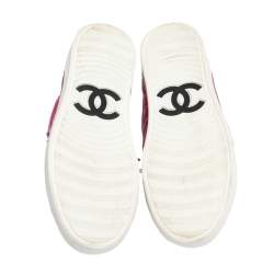 Pre Owned Chanel Pink Leather, Suede And Nylon CC Pearl Double Zipper High Top Sneakers Size 37
