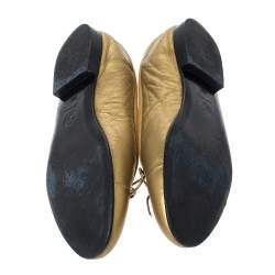 مملوكة مسبقًا Chanel Gold Leather Cap Toe CC Bow Ballet Flats Size 38