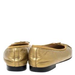 مملوكة مسبقًا Chanel Gold Leather Cap Toe CC Bow Ballet Flats Size 38
