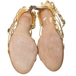 Pre Owned Chanel Beige Patent Leather Bow Embellished Cage Sandals Size 38