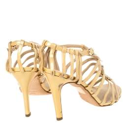 Pre Owned Chanel Beige Patent Leather Bow Embellished Cage Sandals Size 38