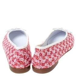 Pre Owned Chanel Red/White Tweed Fabric And Leather CC Cap Toe Bow Ballet Flats Size 41