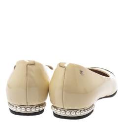 Pre Owned Chanel Two Tone Patent Leather Pearl Embellished Cap Toe Ballet Flats Size 38