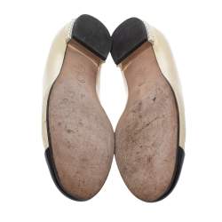 Pre Owned Chanel Two Tone Patent Leather Pearl Embellished Cap Toe Ballet Flats Size 38