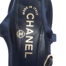 Chanel Blue Satin Flower Embellished Scrunch Peep Toe Ankle Strap Sandals Size 40