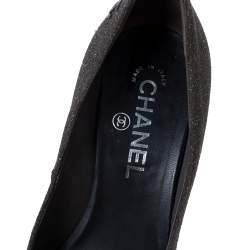 Chanel Grey/Black Glitter Suede CC Cap Toe Platform Pumps Size 37