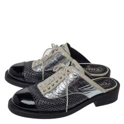 Chanel Patent Leather And Foil Lazer Cut Cuba Cruise Oxford Mules Size 39.5 