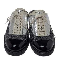 Chanel Patent Leather And Foil Lazer Cut Cuba Cruise Oxford Mules Size 39.5 