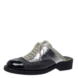 Chanel Patent Leather And Foil Lazer Cut Cuba Cruise Oxford Mules Size 39.5 