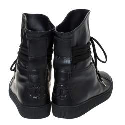 Chanel Black Leather CC Boots Size 35.5 