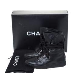 Chanel Black Leather CC Boots Size 35.5 