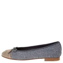 Pre Owned Chanel Two Tone Wool And Suede Bow Cap Toe Ballet Flats Size 38 