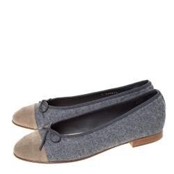 Pre Owned Chanel Two Tone Wool And Suede Bow Cap Toe Ballet Flats Size 38 