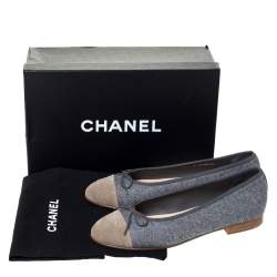 Pre Owned Chanel Two Tone Wool And Suede Bow Cap Toe Ballet Flats Size 38 