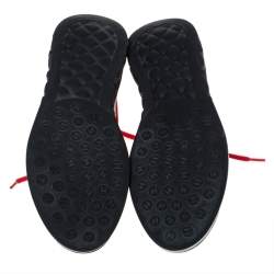 Pre Owned Chanel Red Fabric CC Lace Up Sneakers Size 37