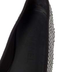 Pre Owned Chanel Metallic Silver Python CC Bow Cap Toe Ballet Flats Size 35.5