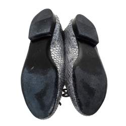 Pre Owned Chanel Metallic Silver Python CC Bow Cap Toe Ballet Flats Size 35.5