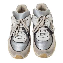 Pre Owned حذاء رياضي شانيل قماش وجلد فضي/ رمادي سي سي منخفض من أعلى مقاس 38