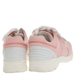 Pre Owned Chanel Pink Canvas And White Leather CC Lace Up Sneakers Size 36