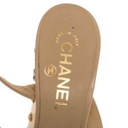 Pre Owned Chanel Two-Tone Leather Embellished Platform And Block Heel Ankle Wrap Sandals Size 37.5