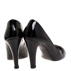 Pre Owned Chanel Black Patent Leather Chain Detail Cap Toe Pumps Size 38.5