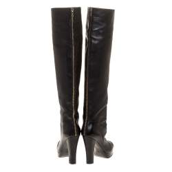 Chanel Black Leather CC Knee High Platform Boots Size 38