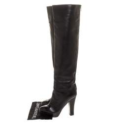 Chanel Black Leather CC Knee High Platform Boots Size 38