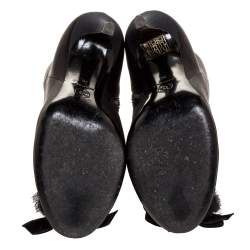 Chanel Black Satin And Fabric CC Bow Mesh Camellia Ankle Booties Size 38