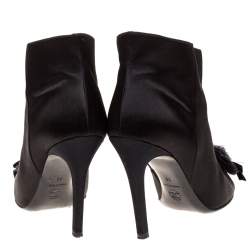Chanel Black Satin And Fabric CC Bow Mesh Camellia Ankle Booties Size 38