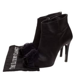 Chanel Black Satin And Fabric CC Bow Mesh Camellia Ankle Booties Size 38