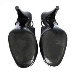 Pre Owned Chanel Black Leather CC Cap Toe Slingback Sandals Size 39