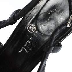 Pre Owned Chanel Black Leather CC Cap Toe Slingback Sandals Size 39