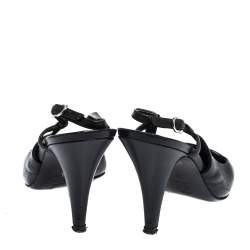 Pre Owned Chanel Black Leather CC Cap Toe Slingback Sandals Size 39