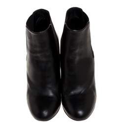 Chanel Black Leather Round Toe Pearl Embellished CC Wedge Boots Size 35.5