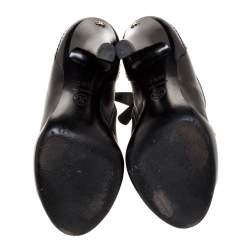 Chanel Black Leather Open Toe CC Heel Ankle Booties Size 35.5