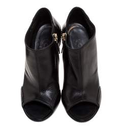 Chanel Black Leather Open Toe CC Heel Ankle Booties Size 35.5