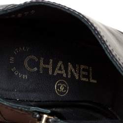Chanel Black Leather Open Toe CC Heel Ankle Booties Size 35.5