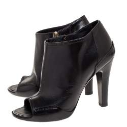 Chanel Black Leather Open Toe CC Heel Ankle Booties Size 35.5
