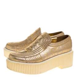 Chanel Gold Leather Creepers Slip on Platform Sneakers Size 39.5