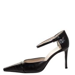 Chanel Black Quilted Leather Pointed Toe Ankle Strap Pumps Size 40